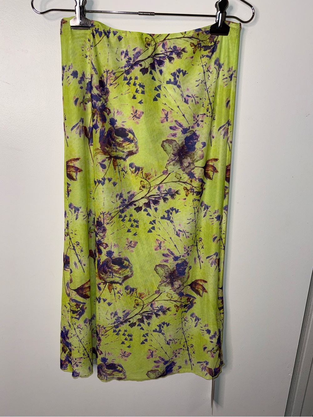 Tiger Mist Lime Green Purple Floral Mesh Midi Maxi Skirt Y2K Fairy Grunge